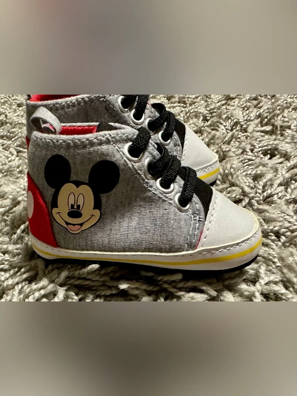 Disney Mickey Mouse Gray, Red & Black High-Top Baby Sneakers